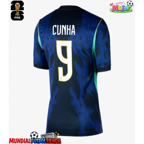 Camiseta Brasil Matheus Cunha #9 Segunda Equipación Replica Mundial 2026 para mujer mangas cortas